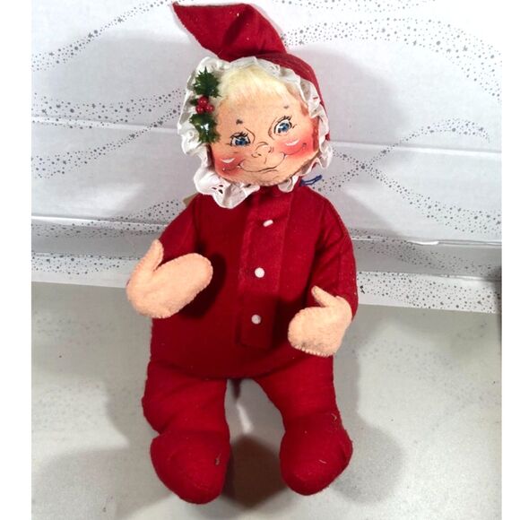 Elf Girl 14" Red Pajama AnnaLee Doll 1992 w tag 7630 Poseable Mobilitee vintage - Picture 1 of 5